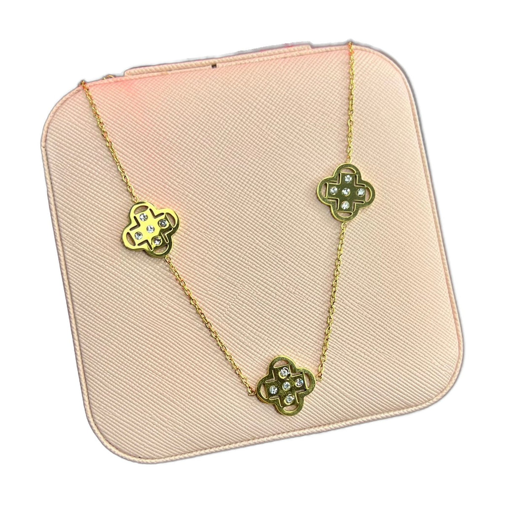 Stainless Steel 18k Gold Clover Stone Necklace