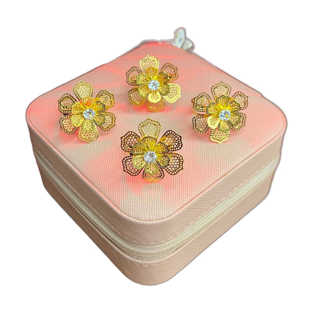 Stainless Steel 18k Gold Flower Stone Ring