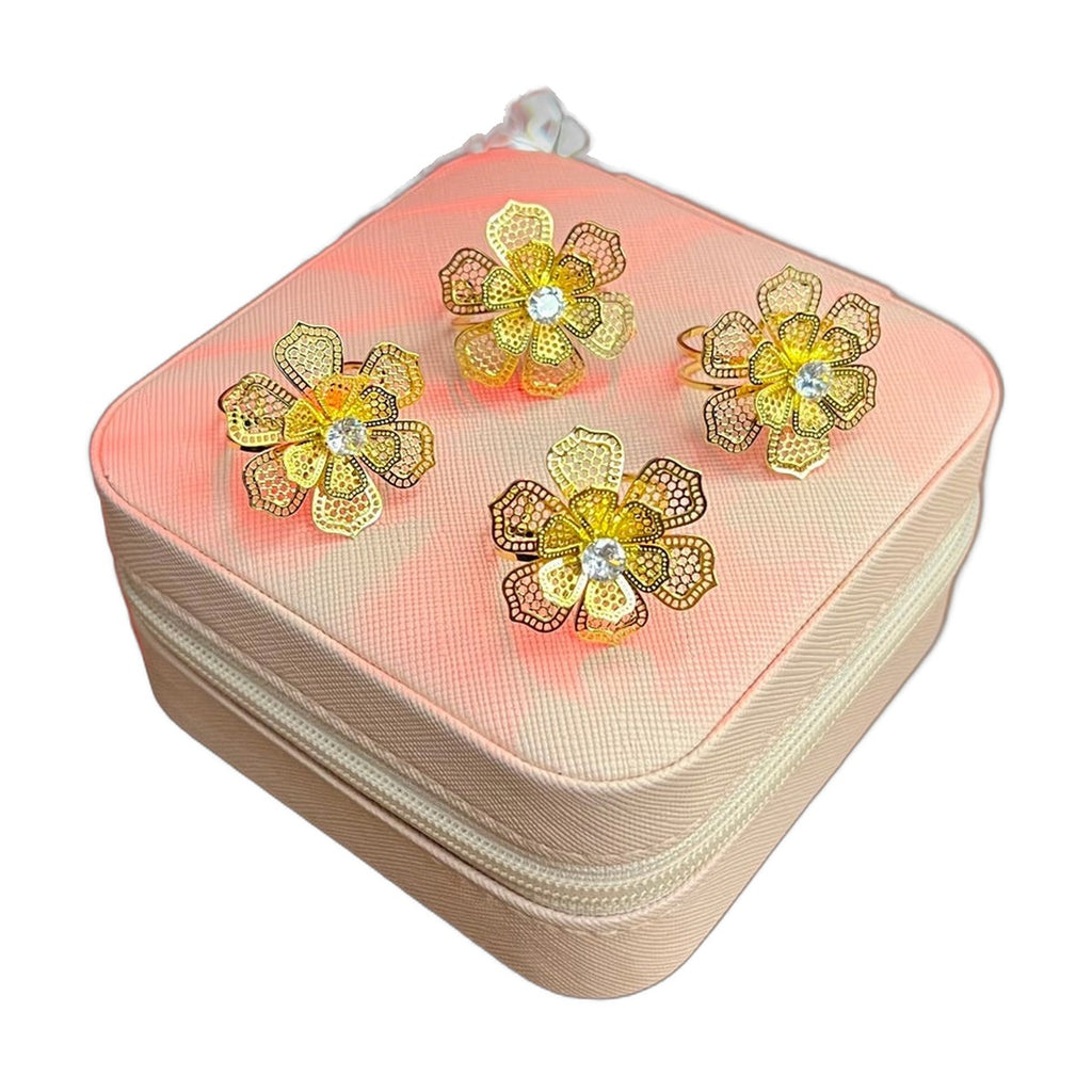 Stainless Steel 18k Gold Flower Stone Ring