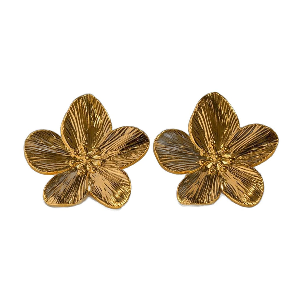 Stainless Steel 18k Gold Flower Textured Earrings