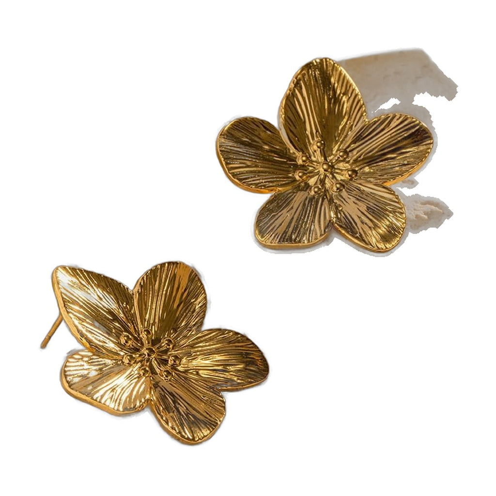 Stainless Steel 18k Gold Flower Textured Earrings