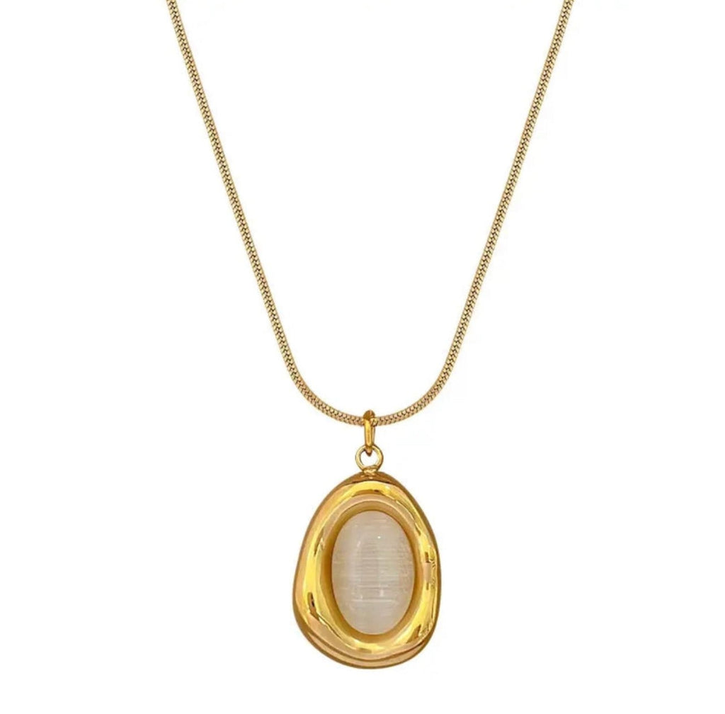 Stainless Steel 18k Gold Opal Necklace