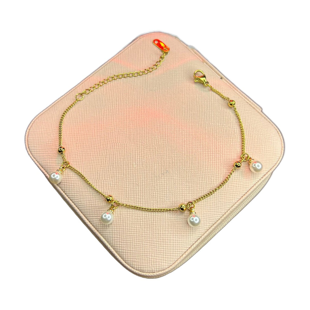 Stainless Steel 18k Gold Plated Pearl Anklet