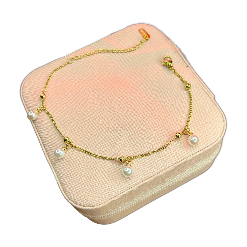 Stainless Steel 18k Gold Plated Pearl Anklet