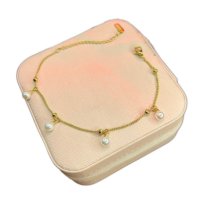 Stainless Steel 18k Gold Plated Pearl Anklet