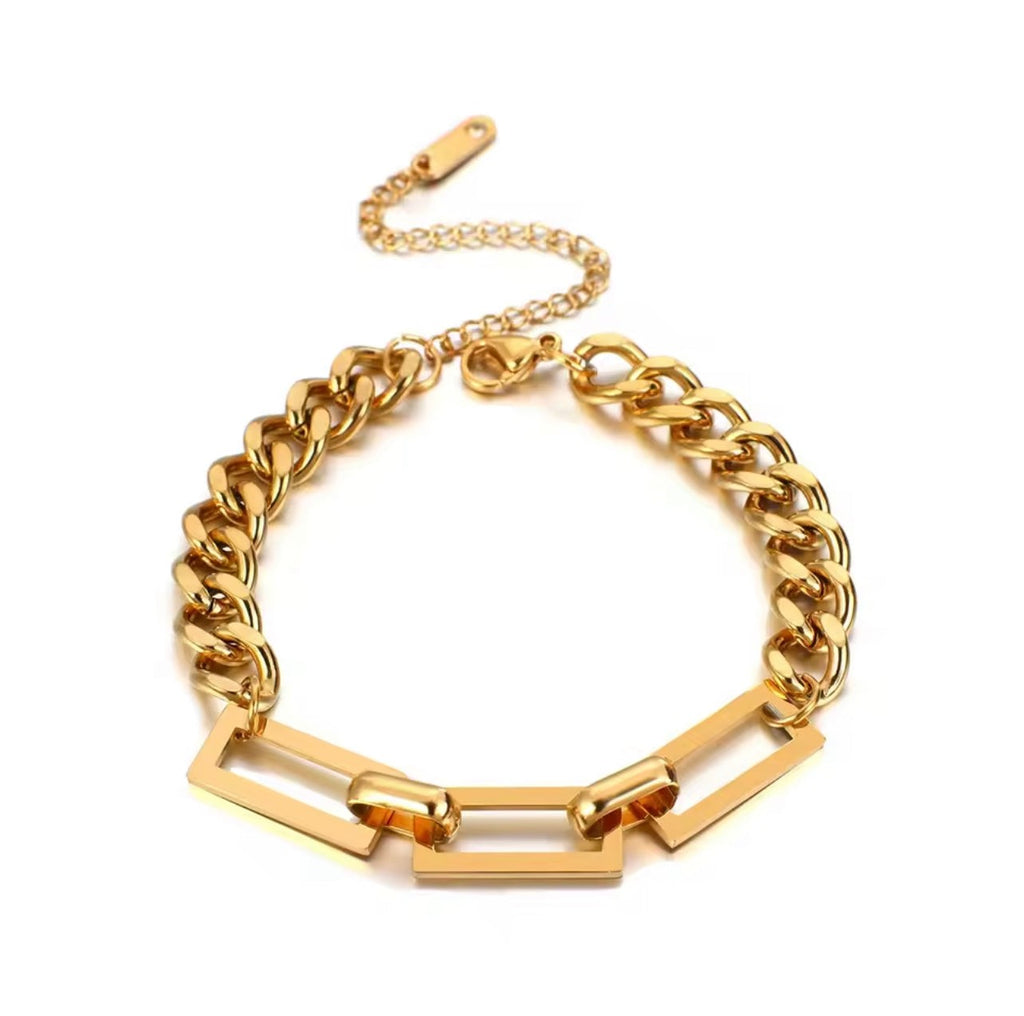 Stainless Steel 18k Gold Square Link Chain Bracelet