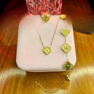 Stainless Steel 18k Golden Clover 4pc Set