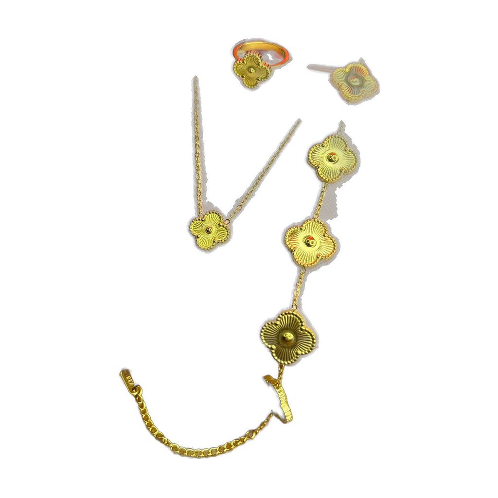Stainless Steel 18k Golden Clover 4pc Set