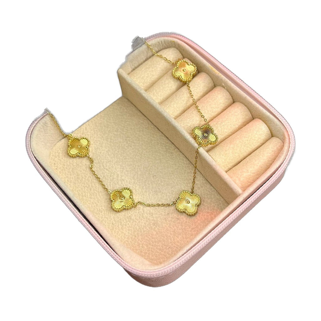 Stainless Steel 18k Golden Clover 5 Motifs Necklace