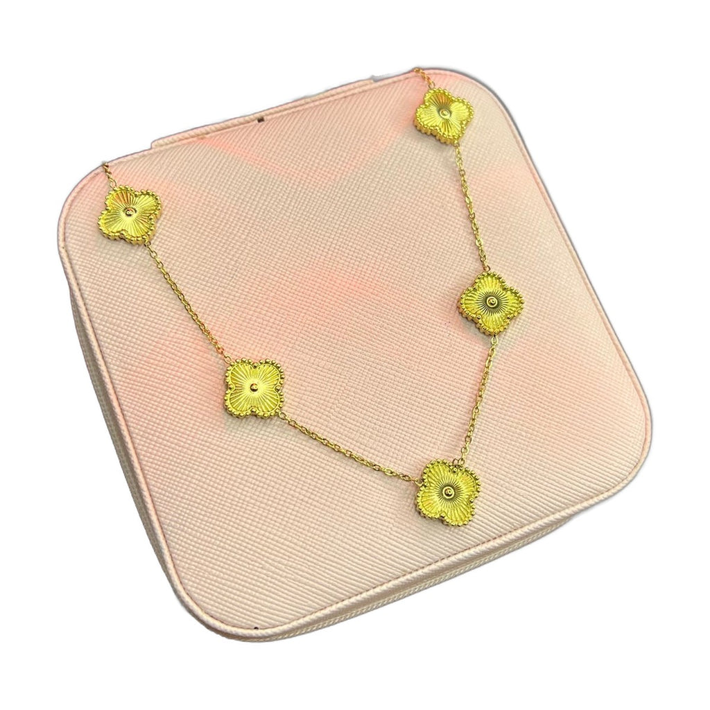 Stainless Steel 18k Golden Clover 5 Motifs Necklace