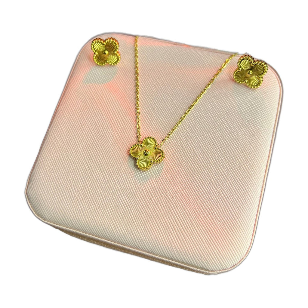 Stainless Steel 18k Golden Clover Necklace Earring Set