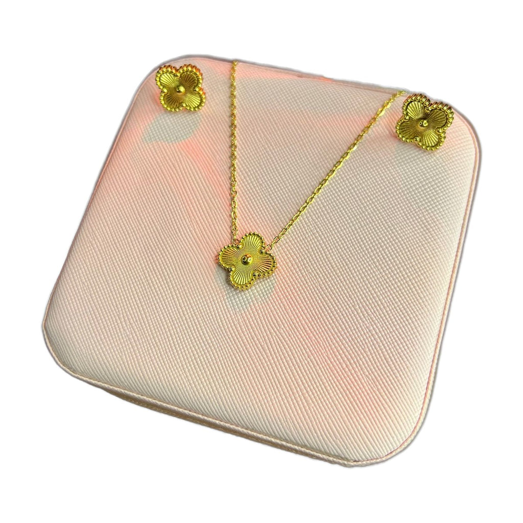 Stainless Steel 18k Golden Clover Necklace Earring Set