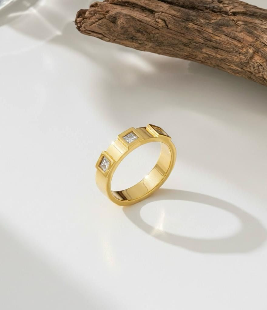 Stainless Steel 18k Golden Prism Band