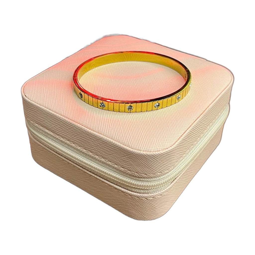 Stainless Steel 18k Golden Ray Stone Bangle