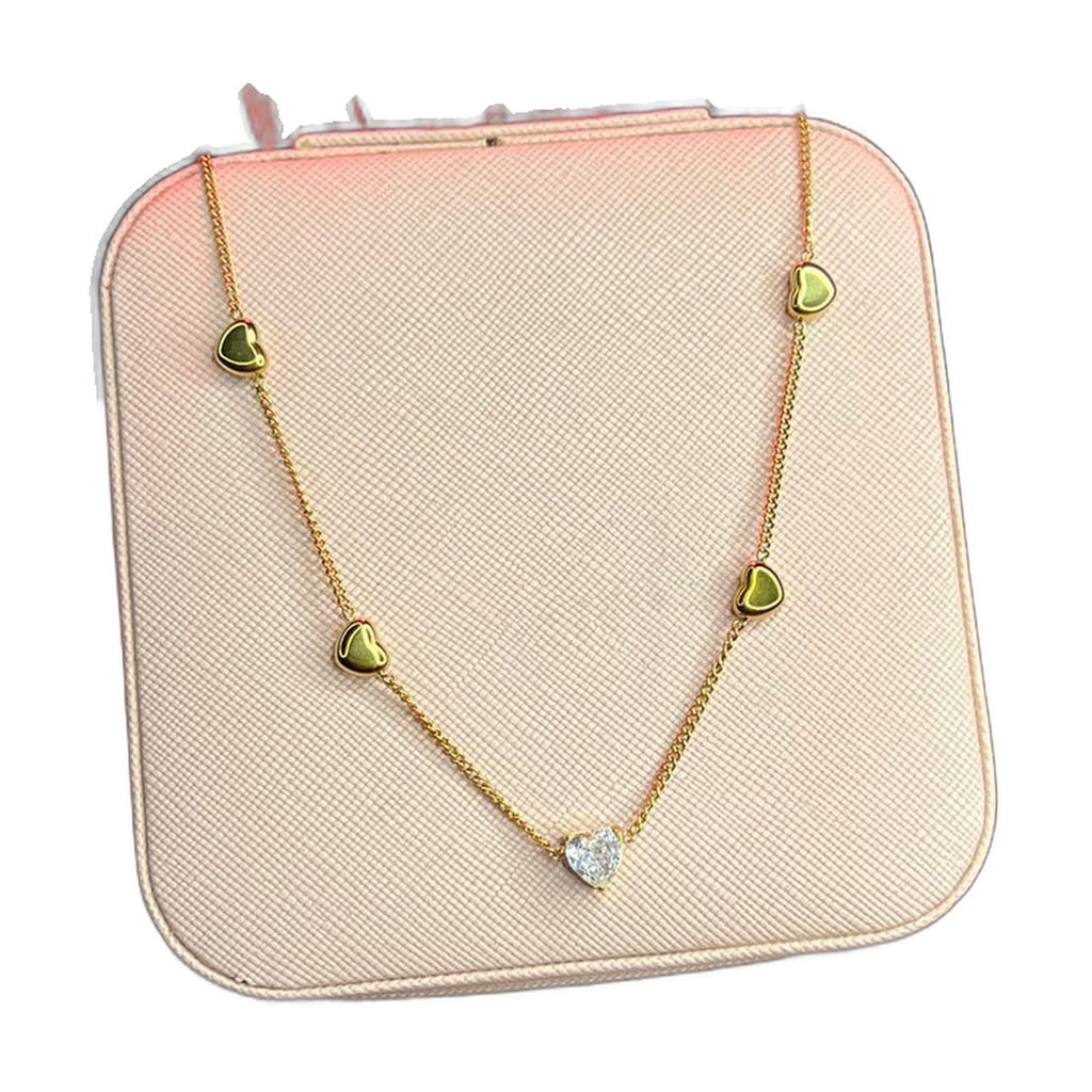 Stainless Steel 18k Golden Stone Heart Chain Necklace