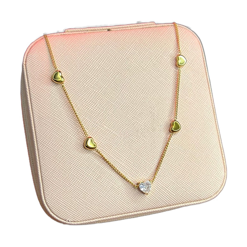 Stainless Steel 18k Golden Stone Heart Chain Necklace