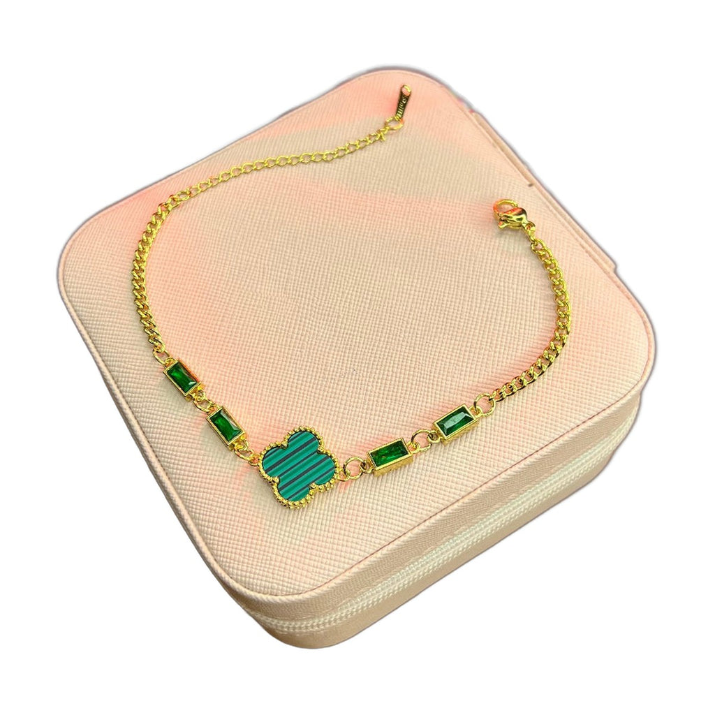 Stainless Steel 18k Green Clover Stone Bracelet