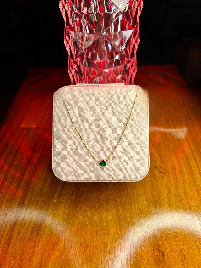 Stainless Steel 18k Green Stone Diamond Cut Necklace