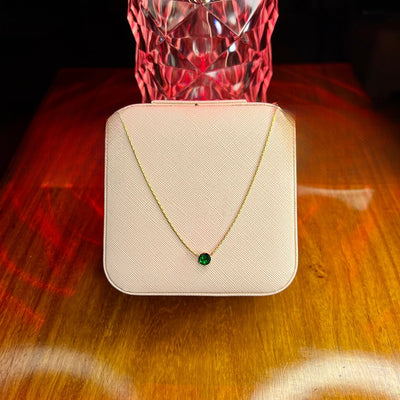 Stainless Steel 18k Green Stone Diamond Cut Necklace