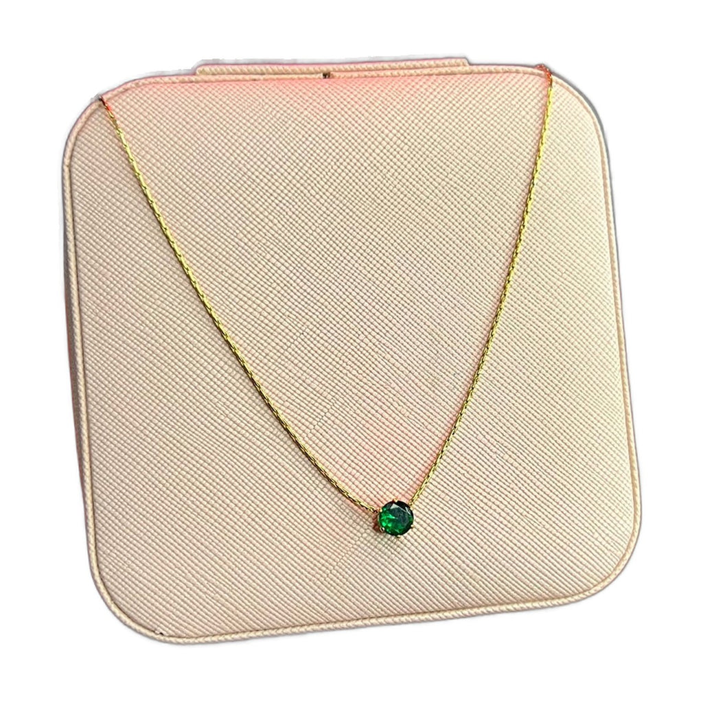 Stainless Steel 18k Green Stone Diamond Cut Necklace