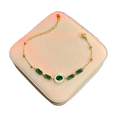 Stainless Steel 18k Green Stone Luxury Bracelet
