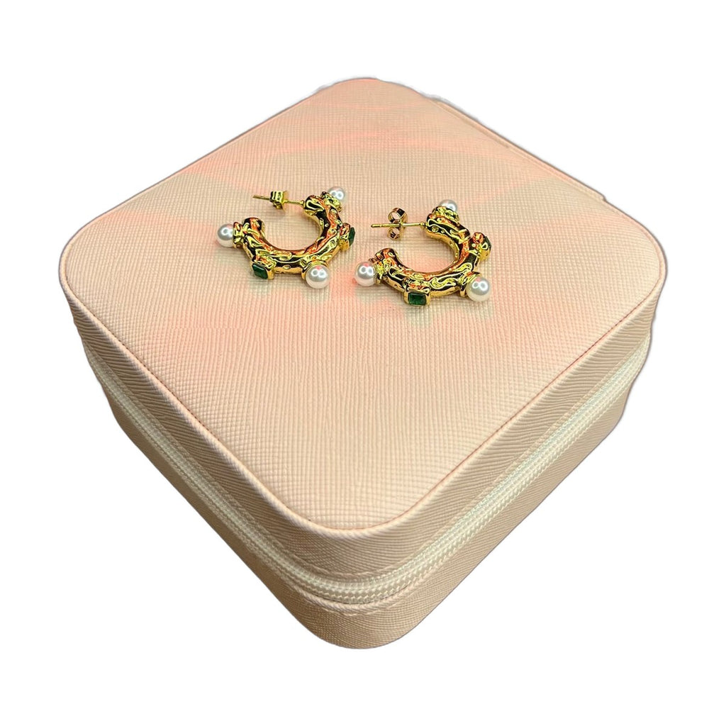 Stainless Steel 18k Green Stone Luxury Earrings