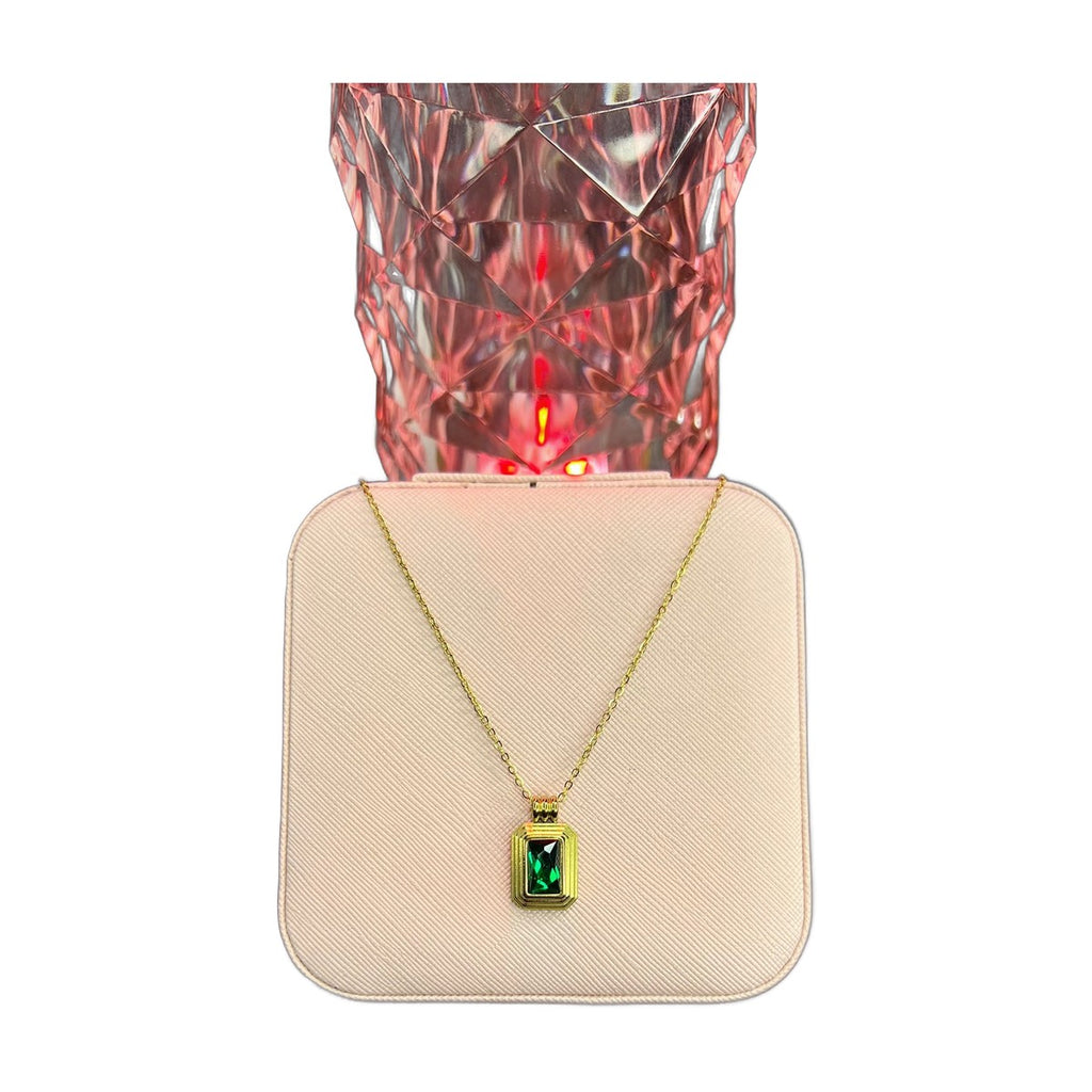 Stainless Steel 18k Green Stone Luxury Necklace