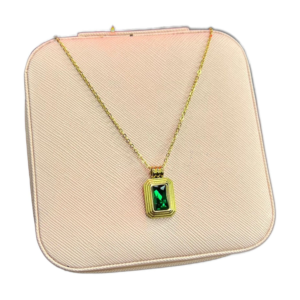 Stainless Steel 18k Green Stone Luxury Necklace