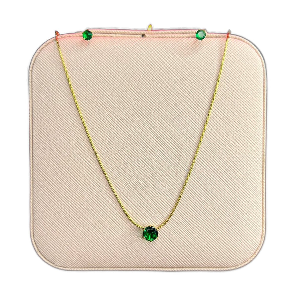 Stainless Steel 18k Green Stone Necklace Earring Set