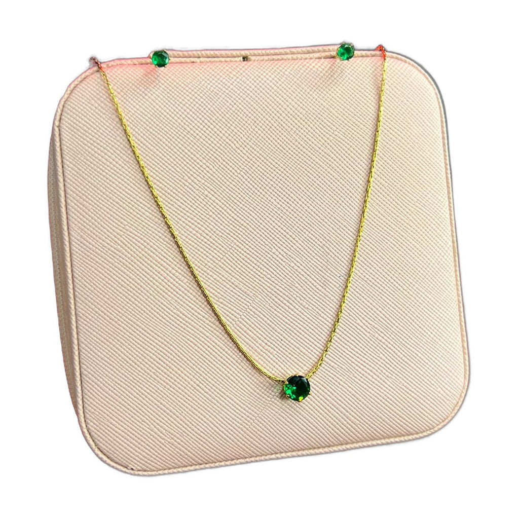 Stainless Steel 18k Green Stone Necklace Earring Set