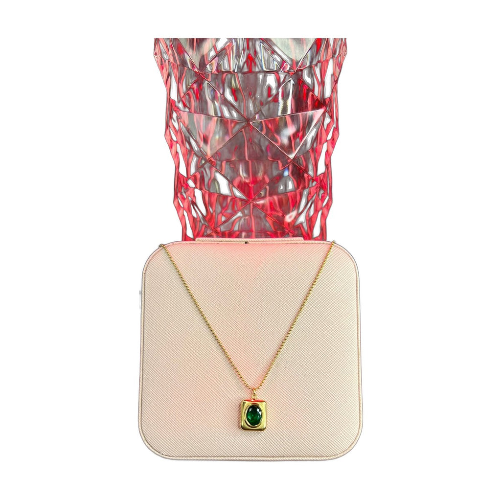 Stainless Steel 18k Green Stone Orbit Necklace