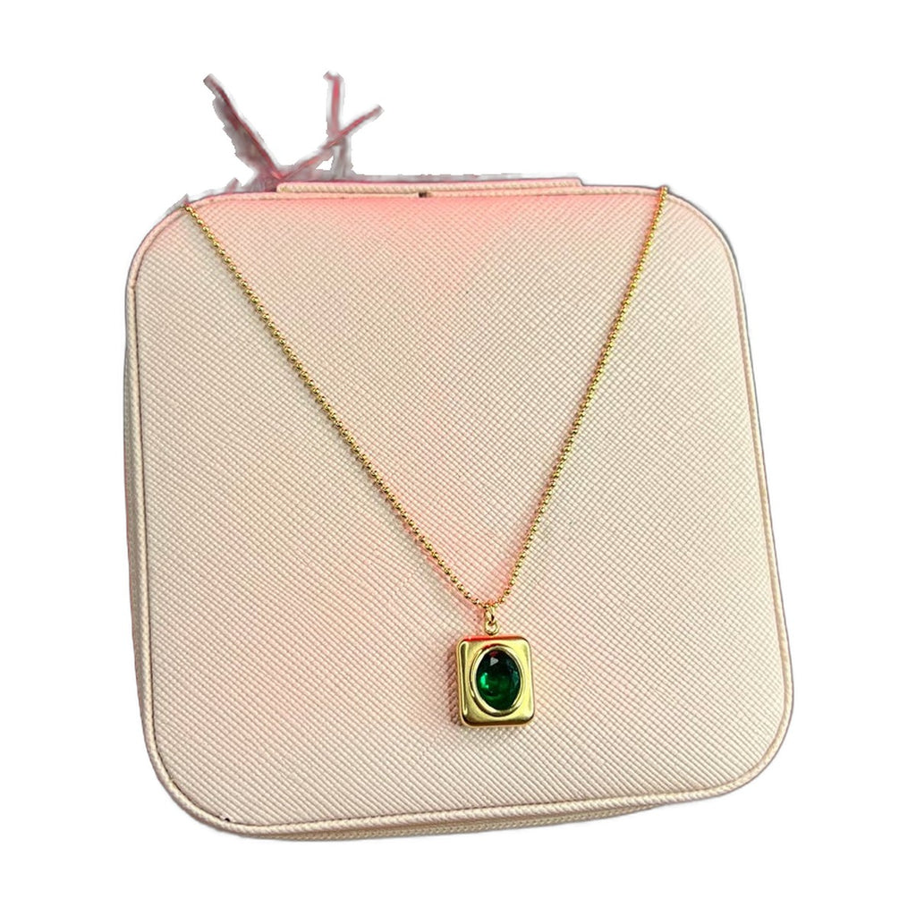 Stainless Steel 18k Green Stone Orbit Necklace
