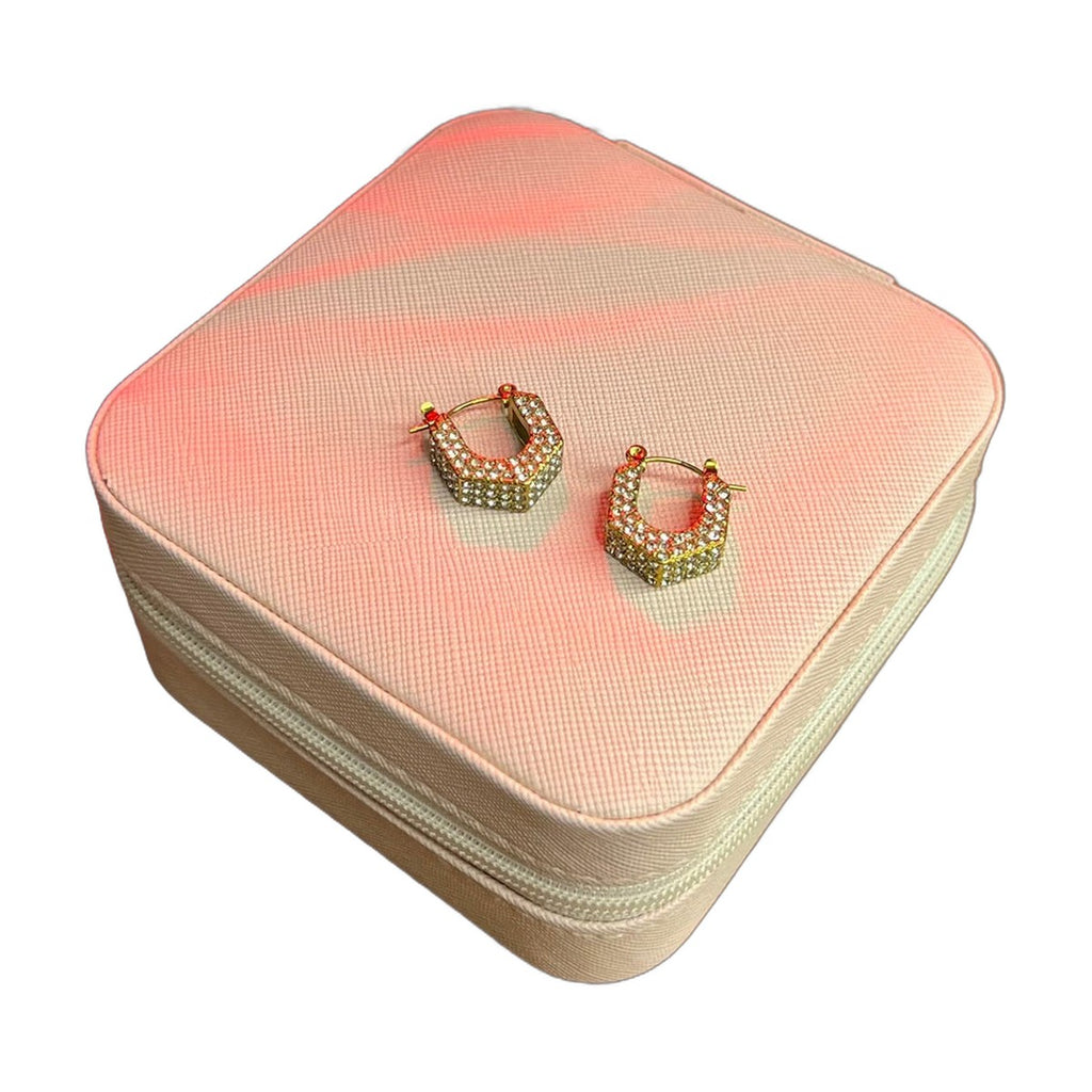 Stainless Steel 18k Hexa Zircon Hoops