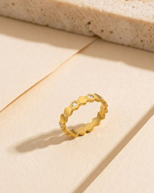 Stainless Steel 18k HoneyComb Stone Ring