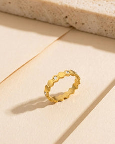Stainless Steel 18k HoneyComb Stone Ring
