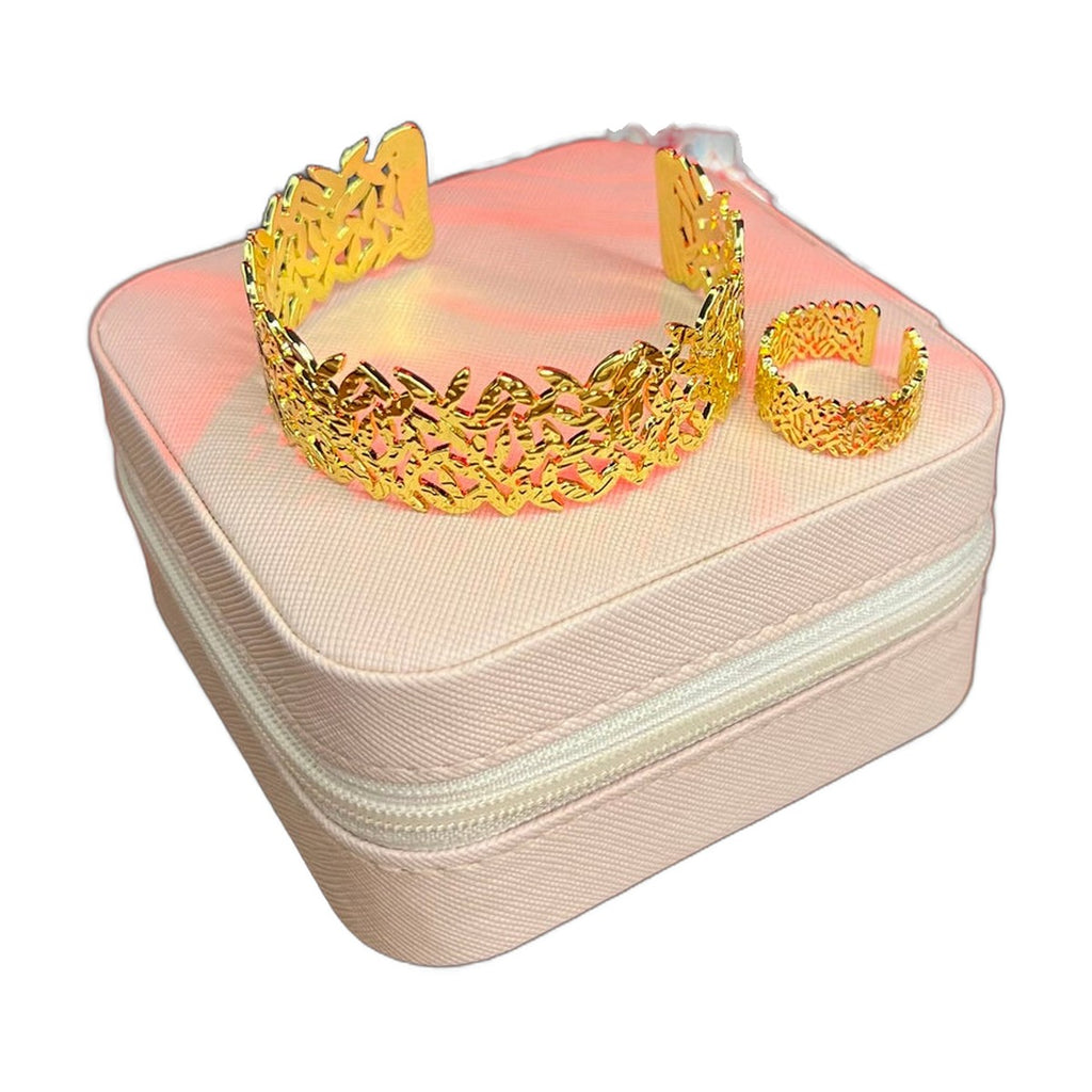 Stainless Steel 18k Imperial Charm Handcuff and Ring Set