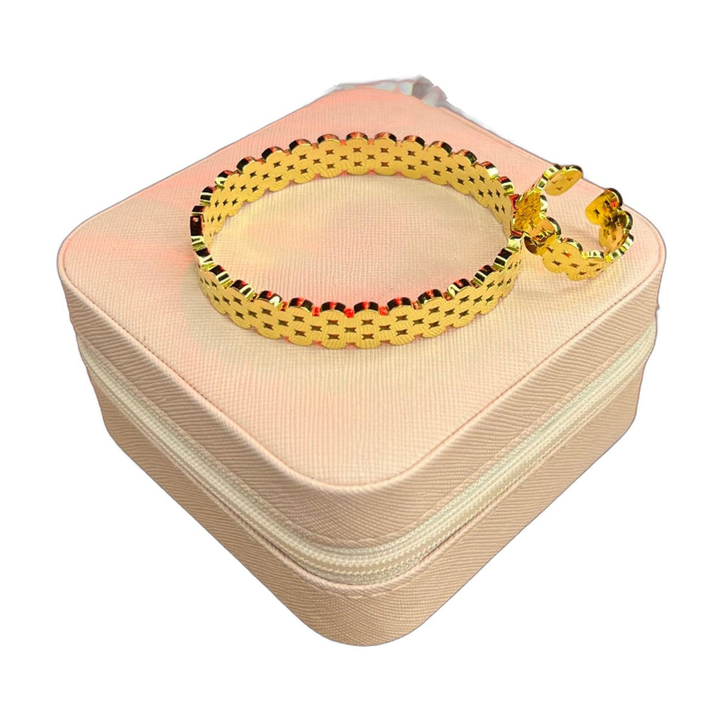 Stainless Steel 18k Link Handcuff and Ring Set