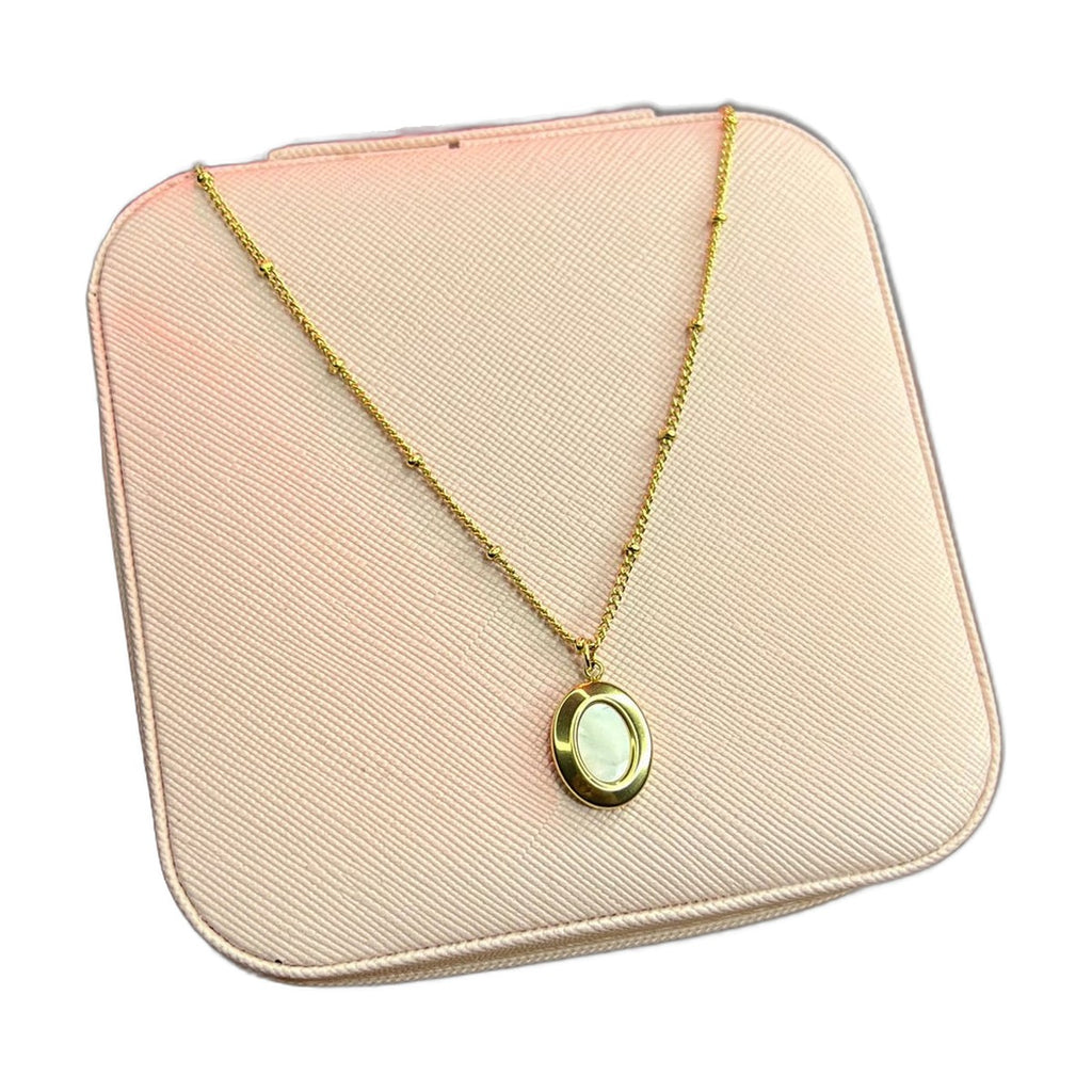 Stainless Steel 18k Oval White Shell Necklace