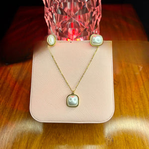 Stainless Steel 18k Pearl Necklace Earring Set