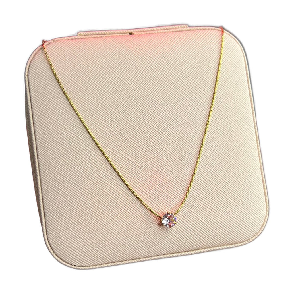 Stainless Steel 18k Pink Stone Diamond Cut Necklace