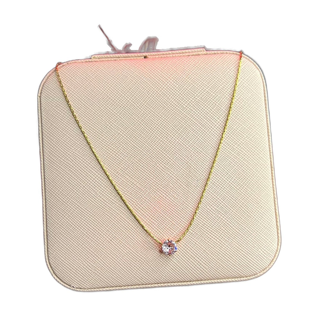 Stainless Steel 18k Pink Stone Diamond Cut Necklace