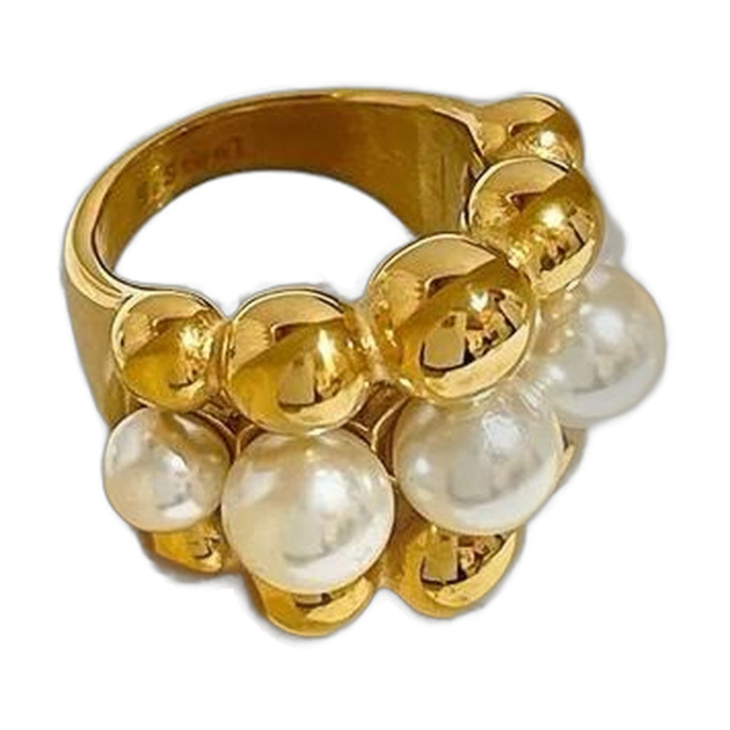 Stainless Steel 18k Queen Pearl Gold Ring