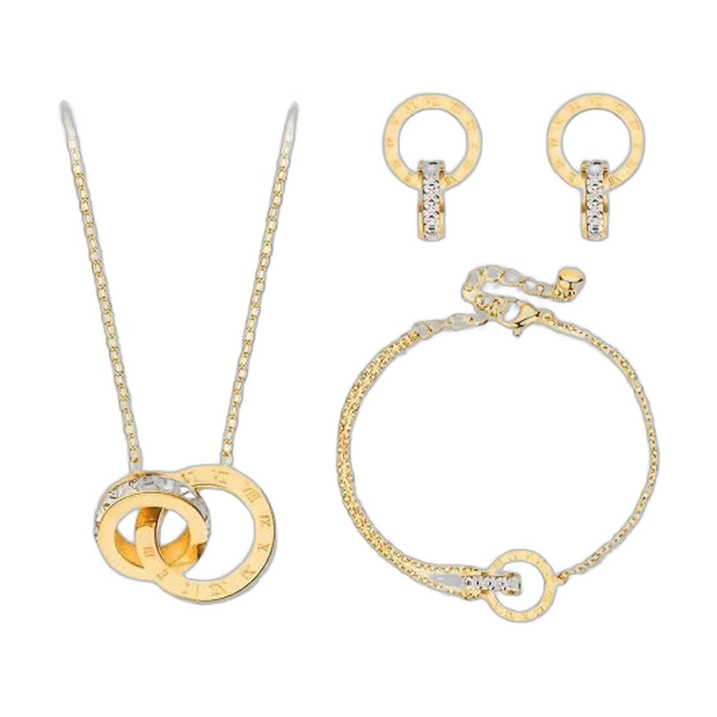 Stainless Steel 18k Roman Numerals Stone Studded 3pc Set
