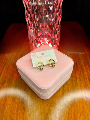 Stainless Steel 18k Roman Ring Stone Earrings