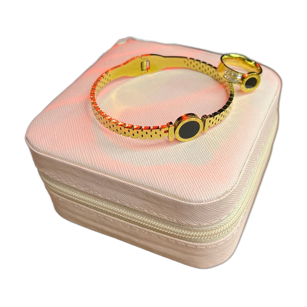 Stainless Steel 18k Roman Watch Style Handcuff and Ring Set
