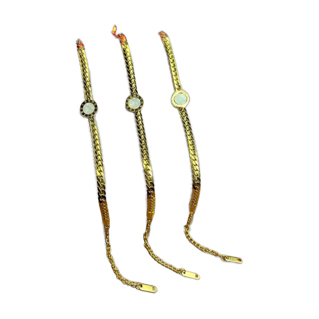 Stainless Steel 18k Roman White Enamel Chain Bracelet