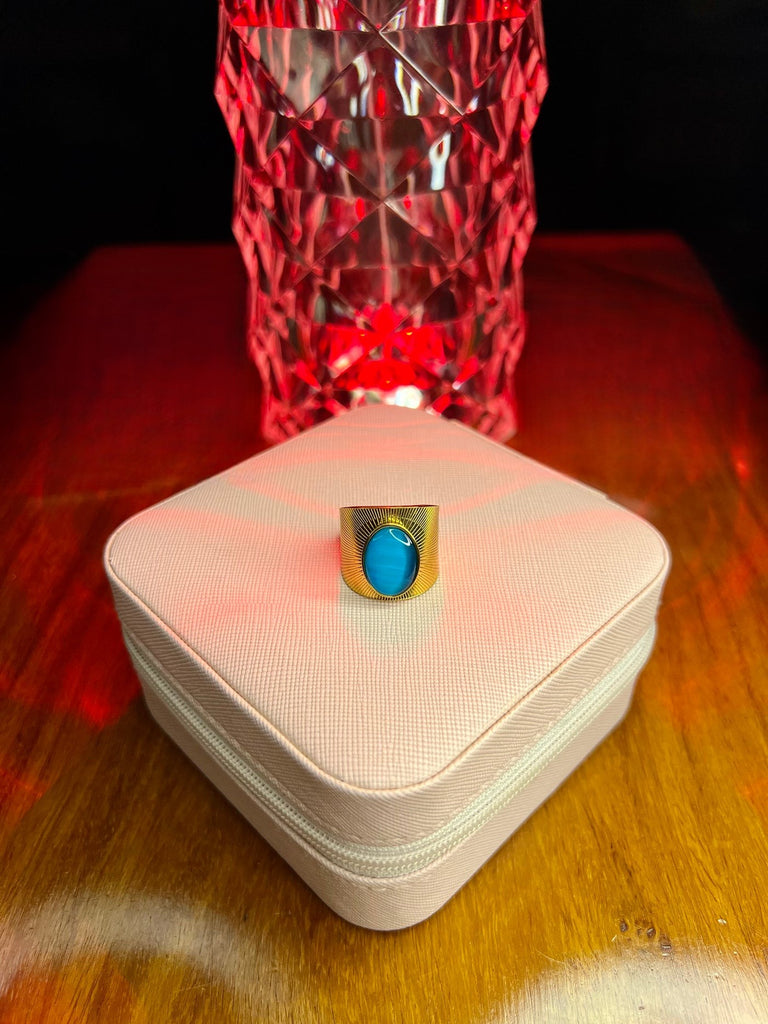 Stainless Steel 18k Royal Turquoise Gold Statement Ring