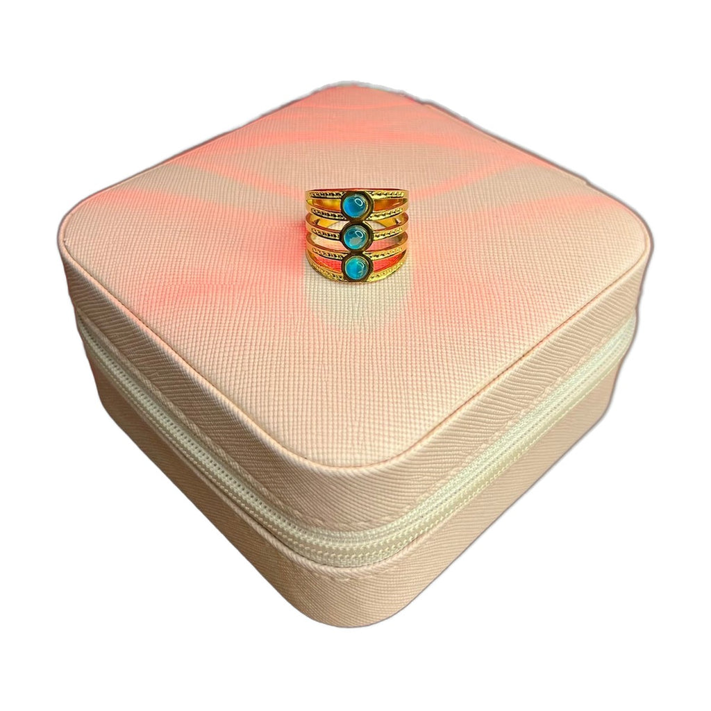 Stainless Steel 18k Sapphire Stone Statement Ring