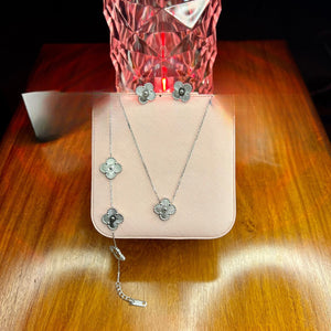 Stainless Steel 18k Silver Clover 3pc Set