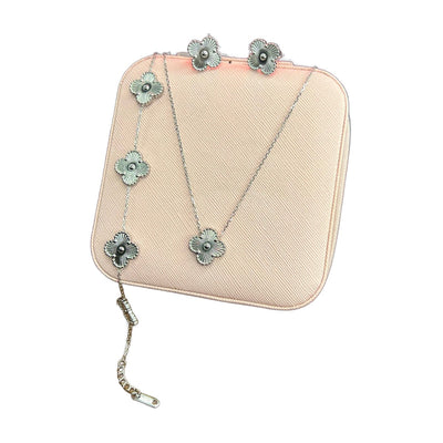 Stainless Steel 18k Silver Clover 3pc Set